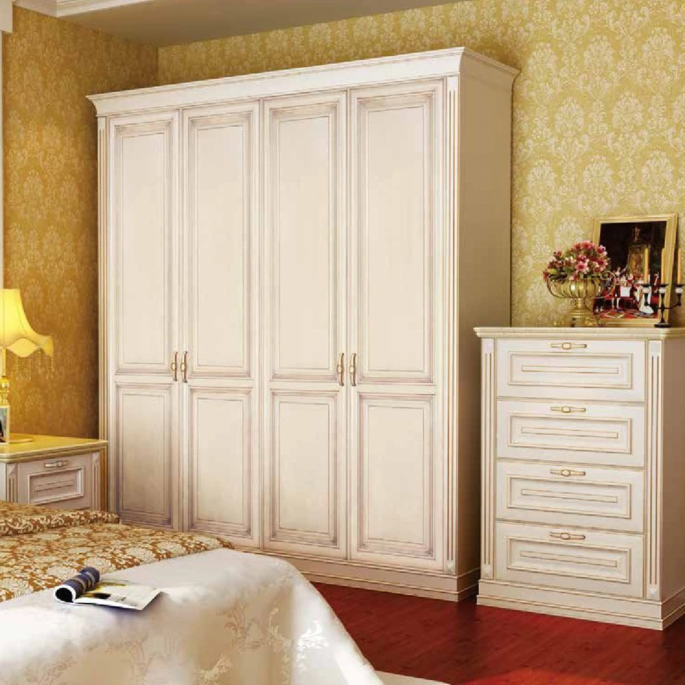 Simple Ivory White MDF Cabinet Door Bedroom Wooden Wardrobe Design