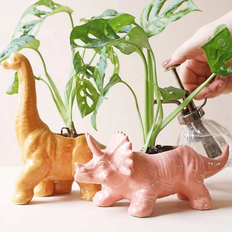 Dinosaur Head Planter Flower Pot Animal Decor for Garden and Home