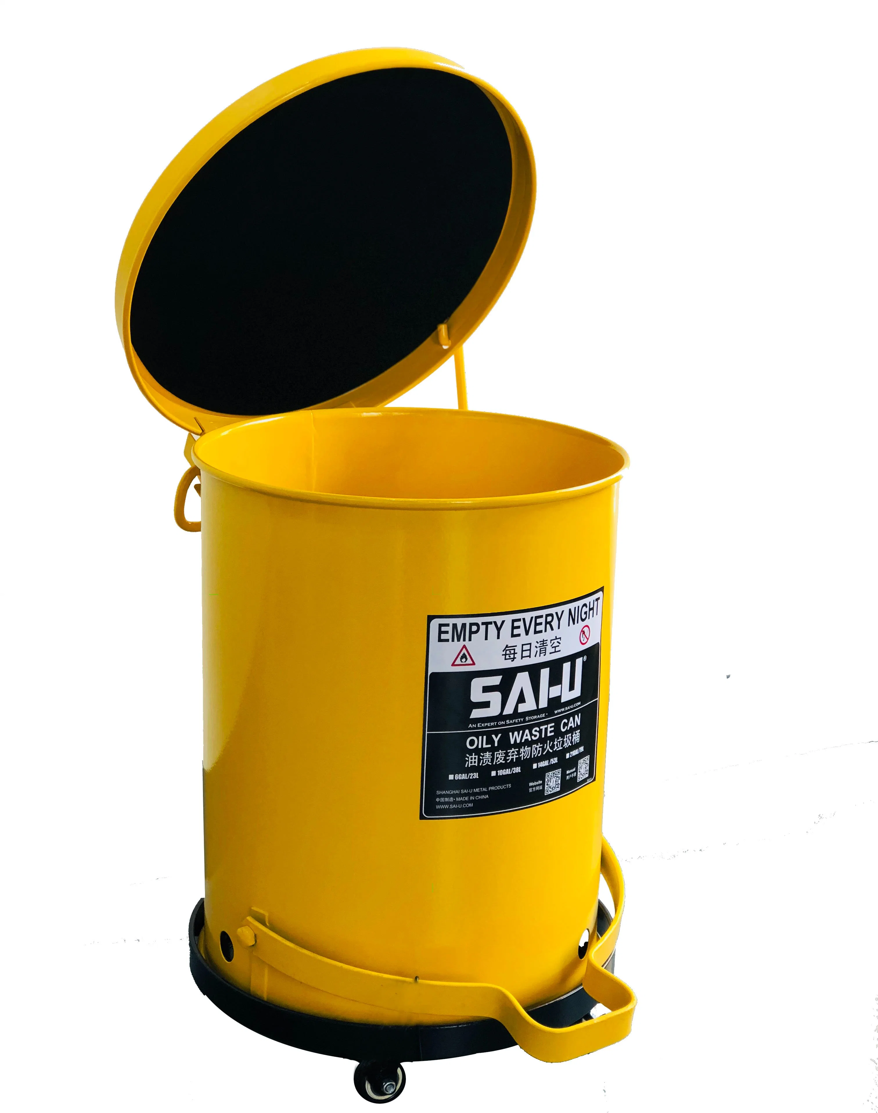 Sai-U 10 Gal/ 37.8L Fireproof Oily Waste Can for Oil Trashes Steel Trash Bin Factory Custom