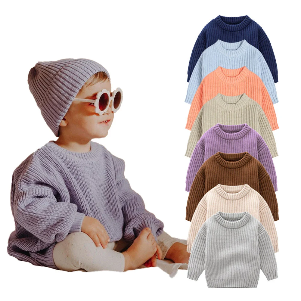 2023 Herbst Winter Kleinkind Kinder Chunky Knit Vintage Pullover Mädchen Jungen Langarm Pullover Baby Sweater Loose Top