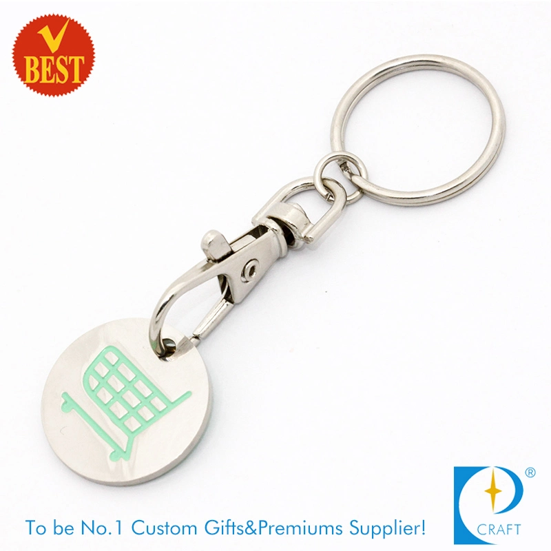 Custom Fashion Metal Trolley Coin Holder Keyring with Two Attachments