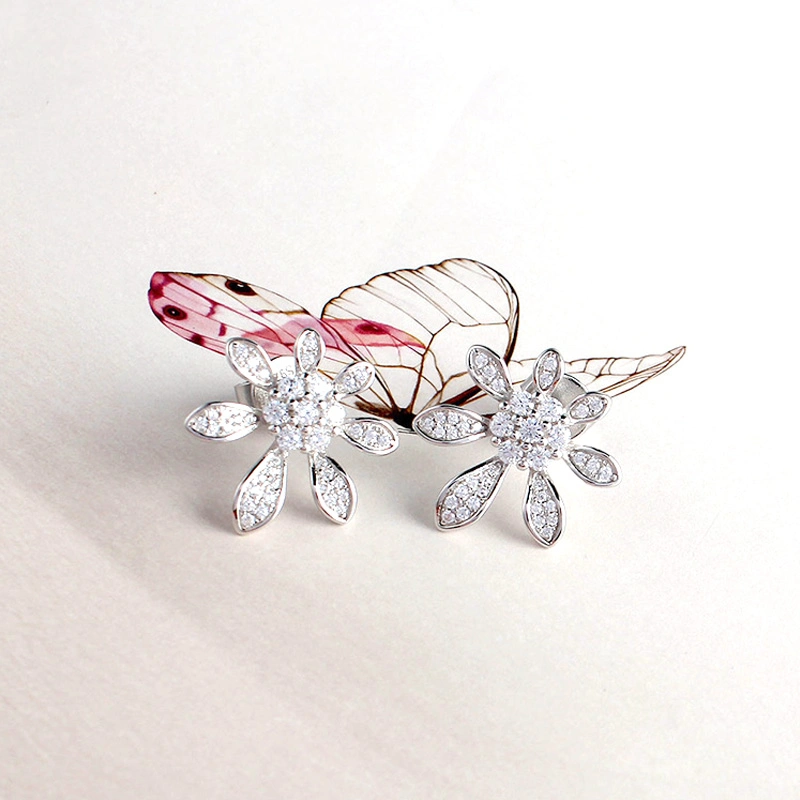 Bisutería de diseño de joyas de diamantes de la flor plata esterlina 925 Diamond Earrings