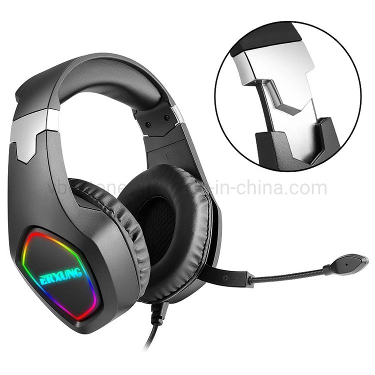 Gamer RGB con cable a través de banda Anc, oído el ruido de las niñas cancelar el cable USB Aux Juego para PC Juegos PS auriculares auriculares con micrófono