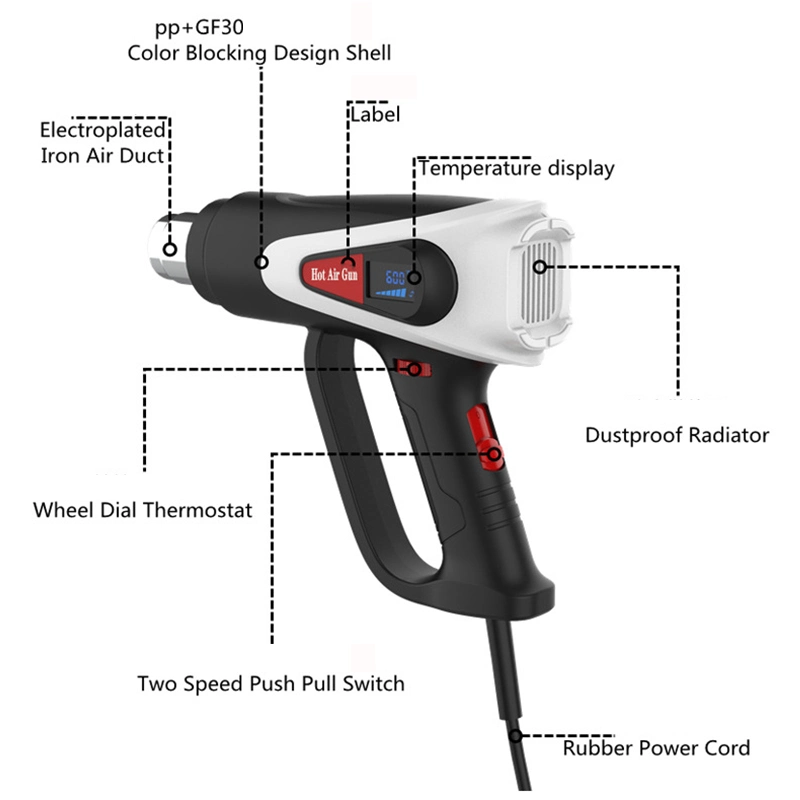 PP+GF30 مسدس ساخن بلاستيك مدفع لحام الهواء الساخن 212A رقمي درجة حرارة الشاشة 2000 واط قابلة للضبط 220 فولت