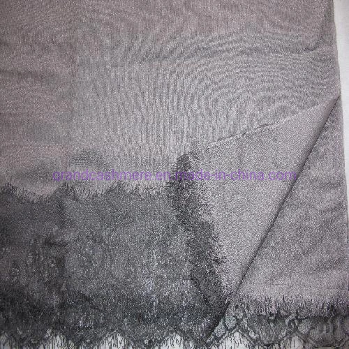 50% Silk 50% Wool Lace Trim Woven Shawl