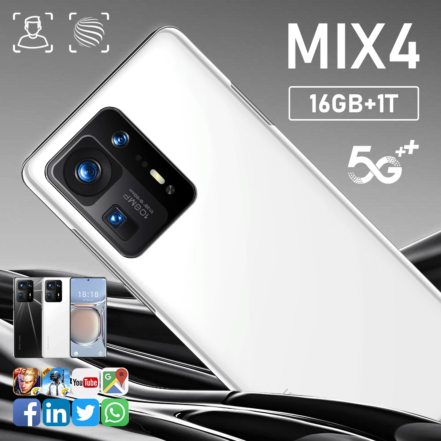 Nueva pantalla completa de Mix4 7,3 pulgadas Dual SIM 5g Android Smartphone