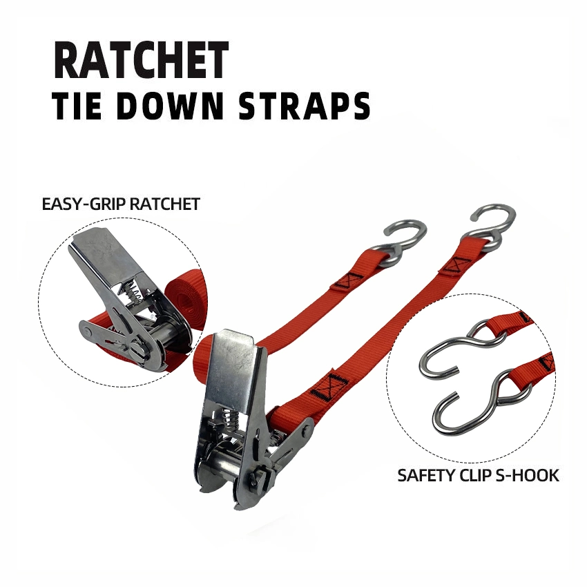 CE GS Certificate 1inch Stainless Steel Ratchet Lashing Strap with S Hook