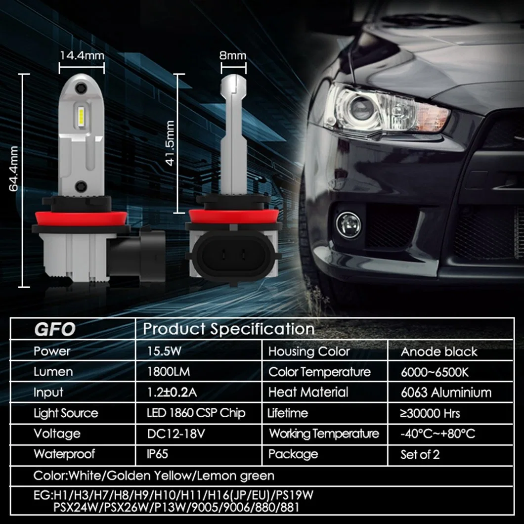 Lâmpada LED GFO Gview para veículos LED CANbus H1 H3 Lâmpada para automóvel, auto, farol LED Universal 880 881 H11, LED Lâmpada das luzes para o veículo