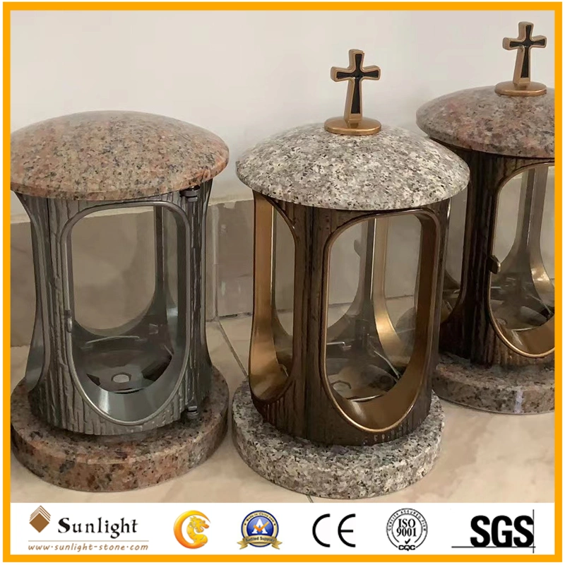 Cemetery Funeral Granite Stone Carved Garden Lamps Tombstone Lights Grave Lantern for Sale