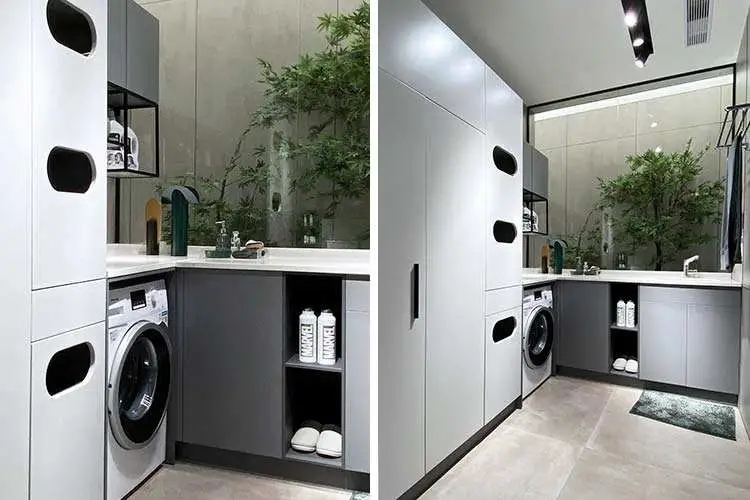 Oppein Modern Light Matte Grey Wäsche- und Badezimmerschrank