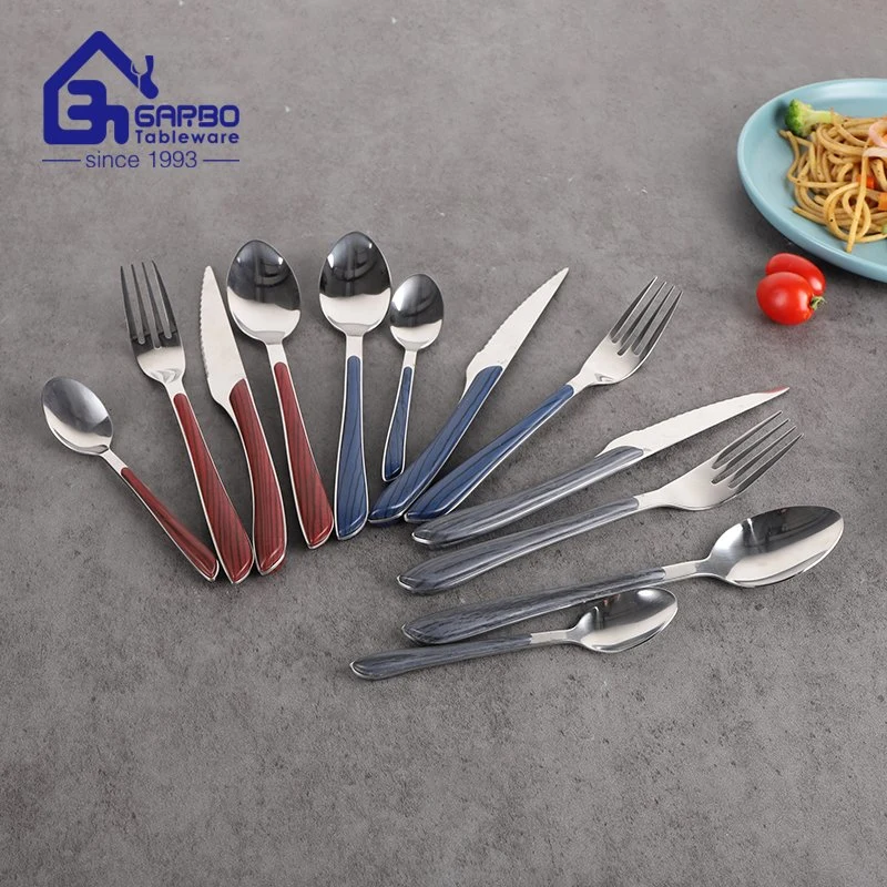 Stainless Steel Cutlery Set of Steak Knife Dinner Fork Soup Dessert Tea Coffee Spoon with Plastic Handle