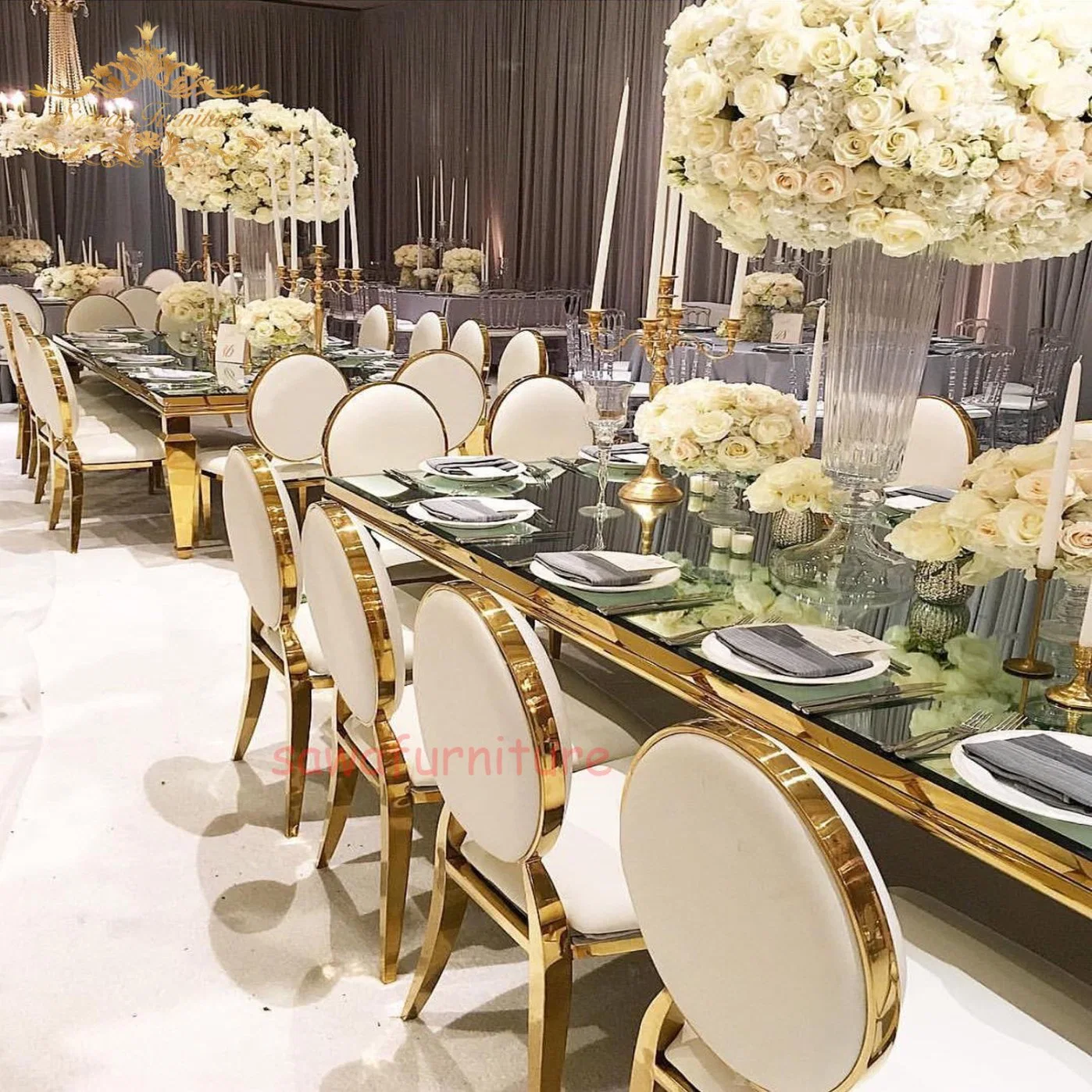 Stainless Steel Banquet Throne Wedding Event Golden Dining