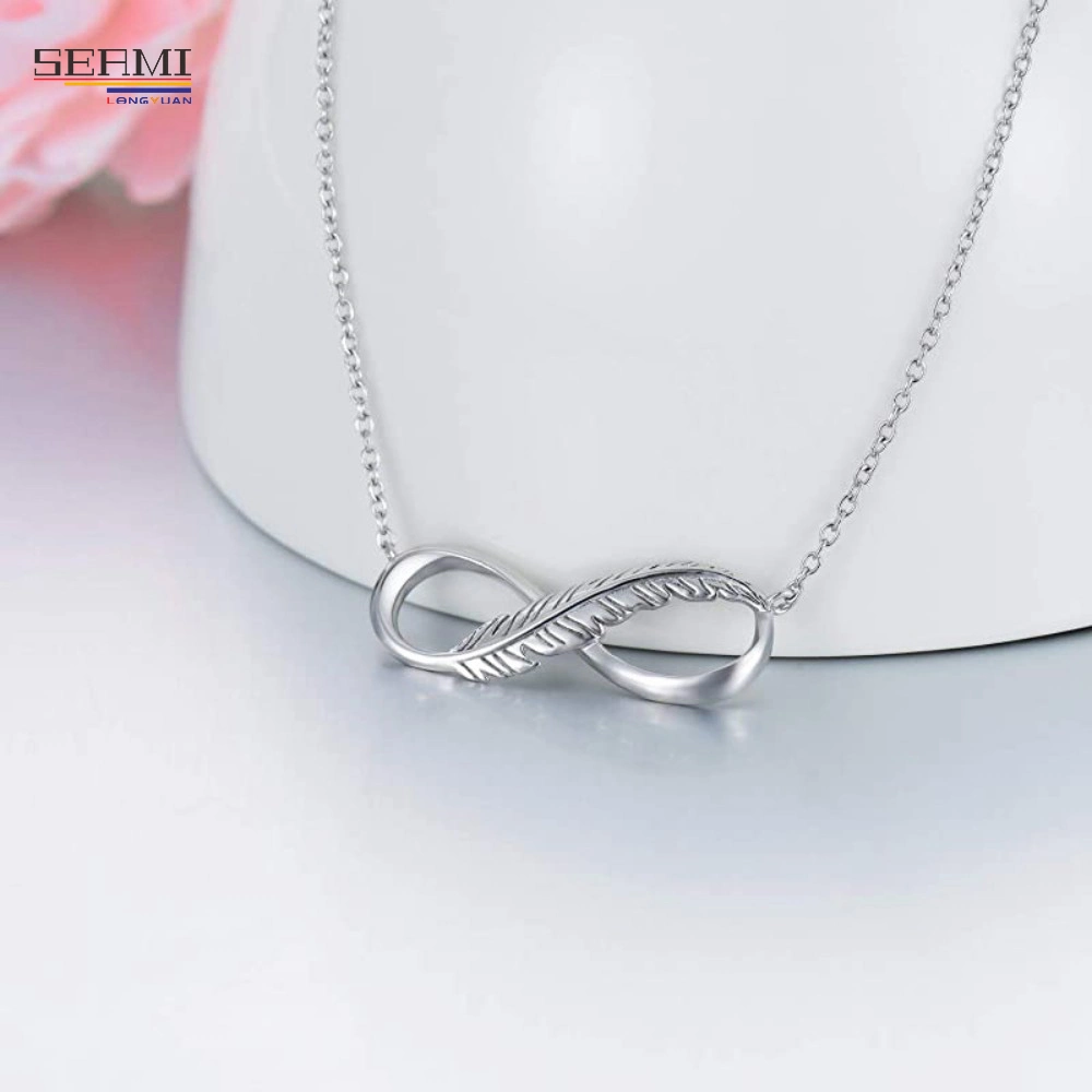 Hot Sale S925 Silver Feather Figure 8 Pendant Necklace