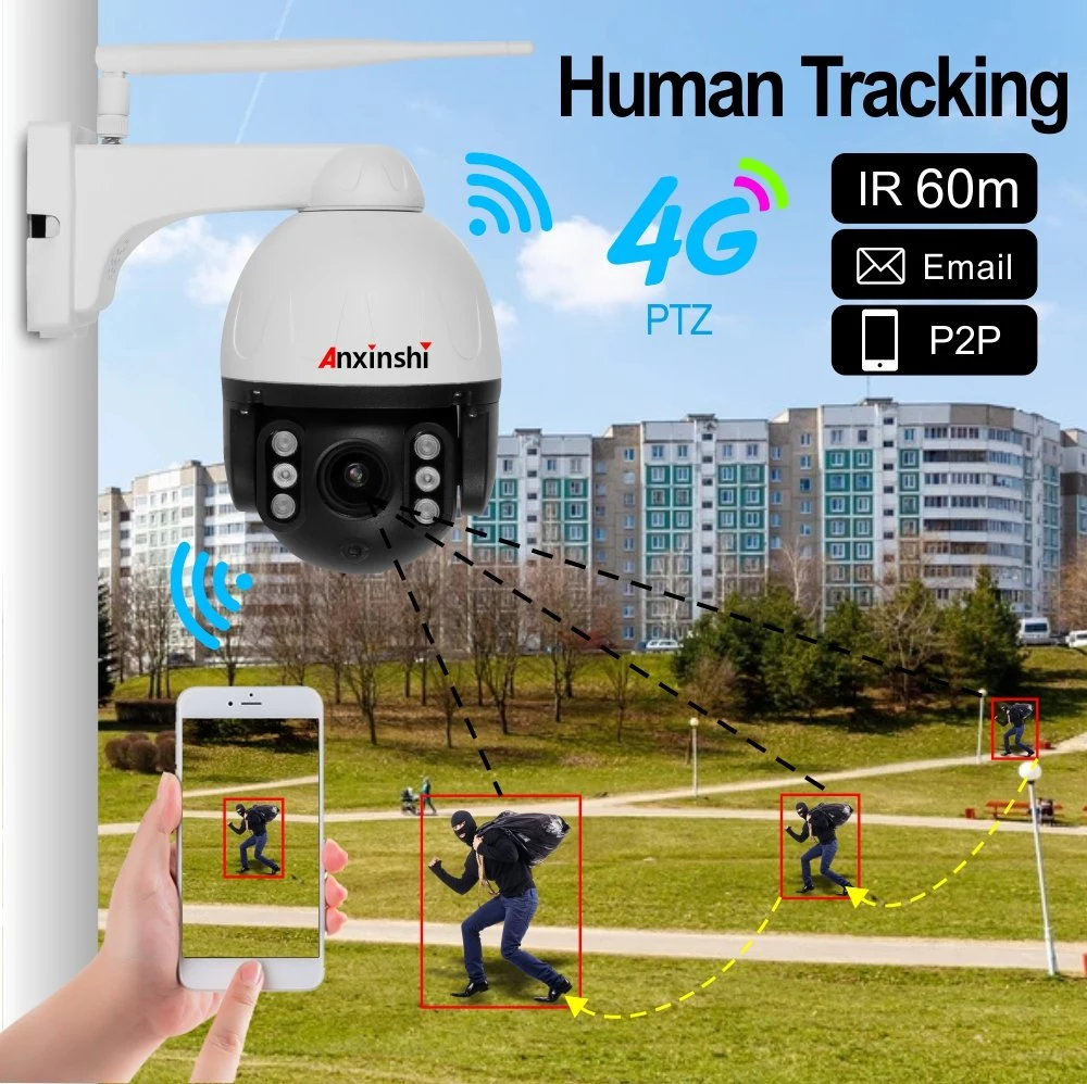 2/3/4G WiFi Version 2.0 MP Human Tracking Motion Detection IP66 Waterproof 3.6mm 60 Meter IR Distance Full Color Night Vision Security System WiFi PTZ Camera