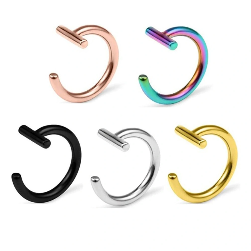 Stylish Safe Body Jewelry ASTM F136 Titanium Nose Rings C-Ring T-Head Bendable for Earring Nose Lip Piercing Factory Wholesale/Supplier