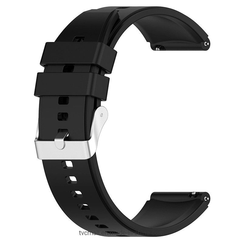 for Samsung Watch Heart-S/Heart-L/Galaxy Watch 4 40mm/44mm Silicone Watch Band 20mm Smart Watch Wrist Strap with Silver Steel Buckle - Black