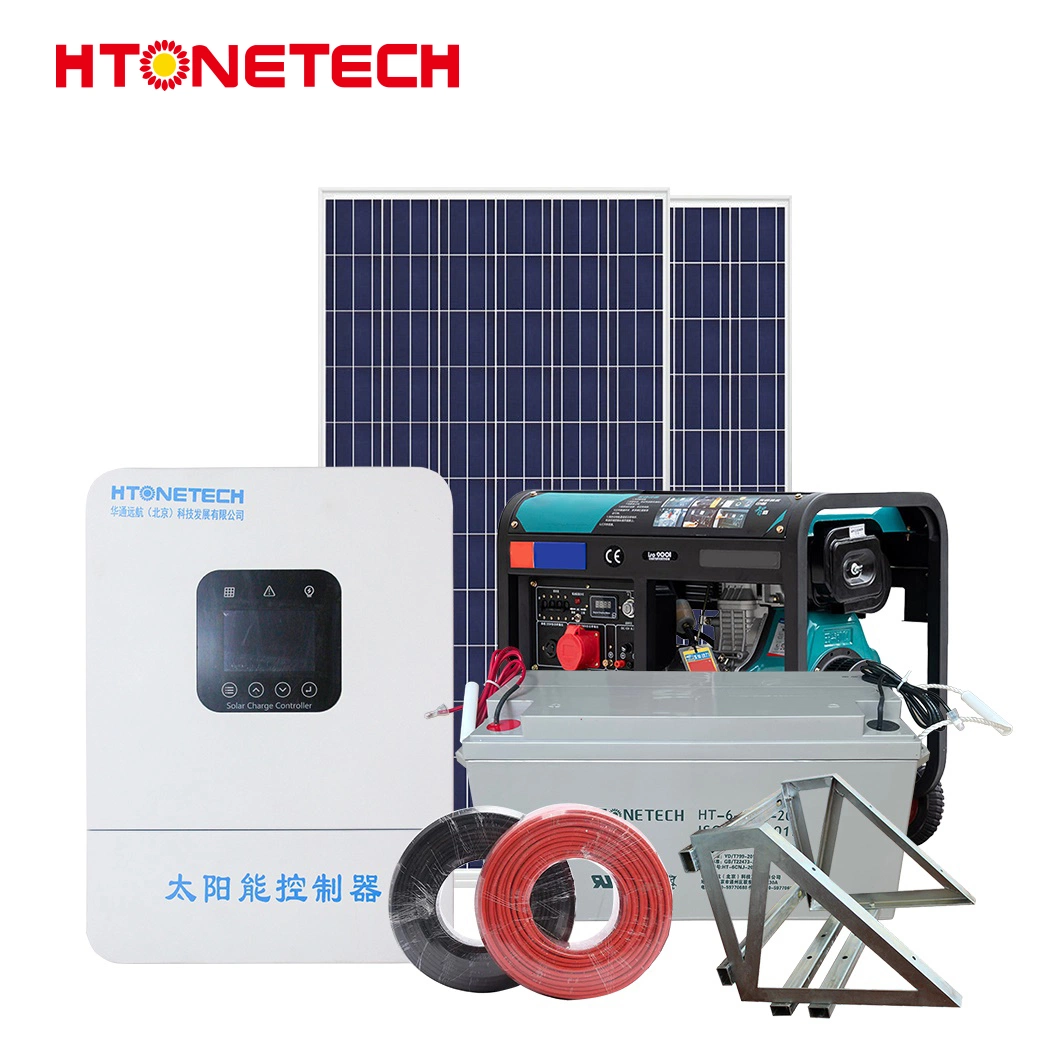 Htonetech off Grid All in Solar System Wholesalers China 300W 3006W Mono Crystalline Solar Cell Plate 400 kVA Diesel Generator Hybrid Solar Rooftop System