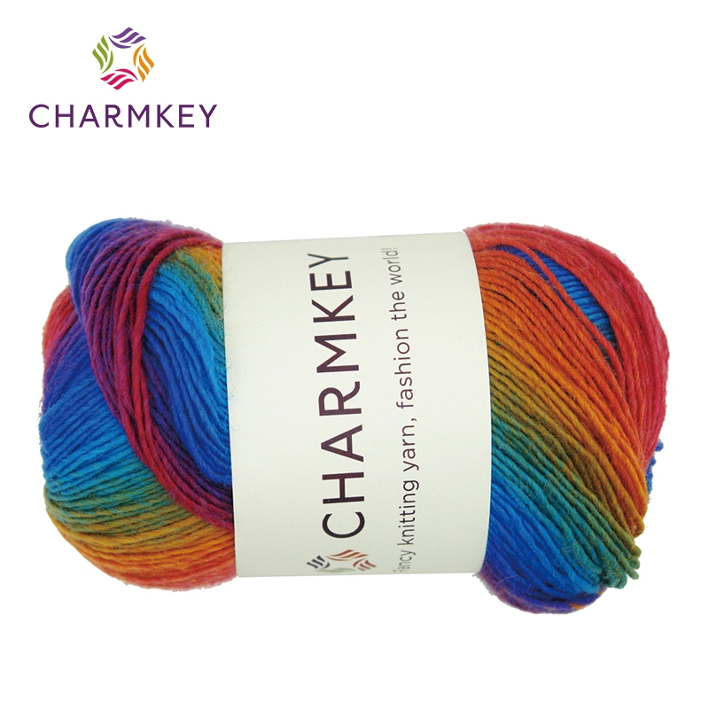 Fancy Rainbow Multicolor Single Strand Wool Nylon Blend Yarn for Crochet Knitting