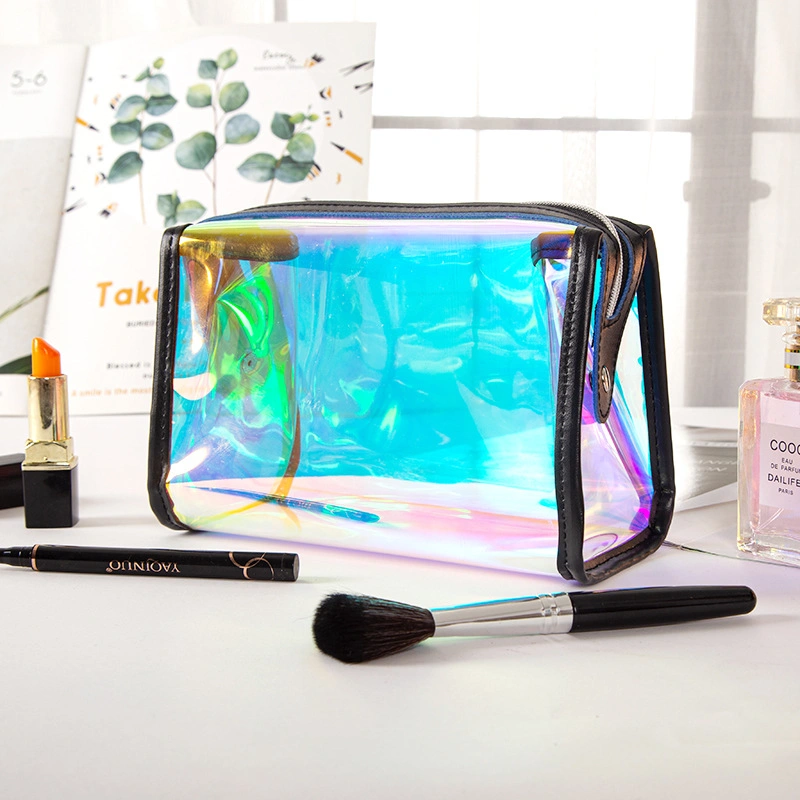 Laser TPU Cosmetic Bag Holding Trapezoidal Transparent Mouth Red Bag PVC Magic Color Washing Bag