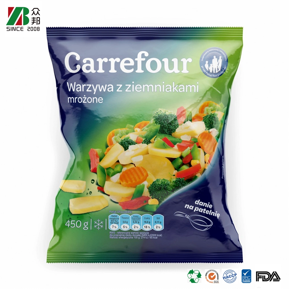 Laminated Food Grade PET/PE Fresh Vegetable Back Sided Seal Packaging Plastic Bags