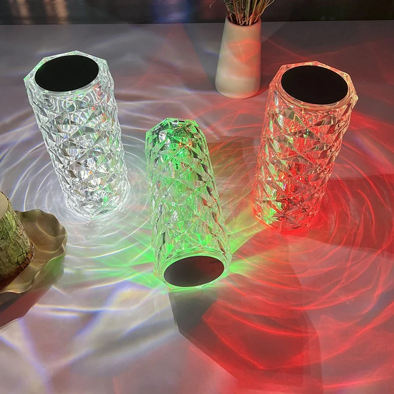 Lámpara de cristal Color cambiando de luz nocturna Rose lámpara de mesa USB Toque lámparas de cristal de diamante para la oficina del dormitorio Decoración de la cena de fiesta