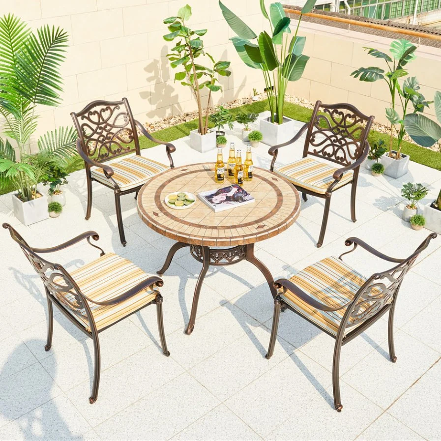 Hot Sales European Style Bronze Cast Aluminum Antique Outdoor Furniture Chairs and Table Bistro Patio Garden Sets