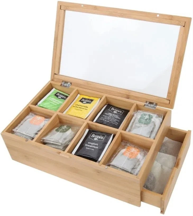 Caja de té de bambú con ventana acrílica transiada para el stock de té