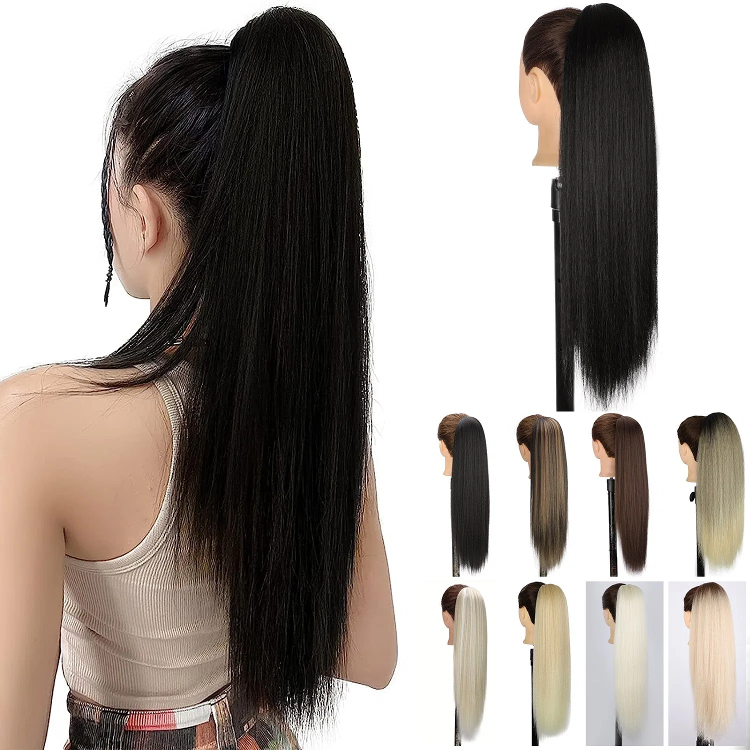 Heat Resistant Ponytail Synthetic Hair Drawstring Straight Hair Extensions Pony Tail