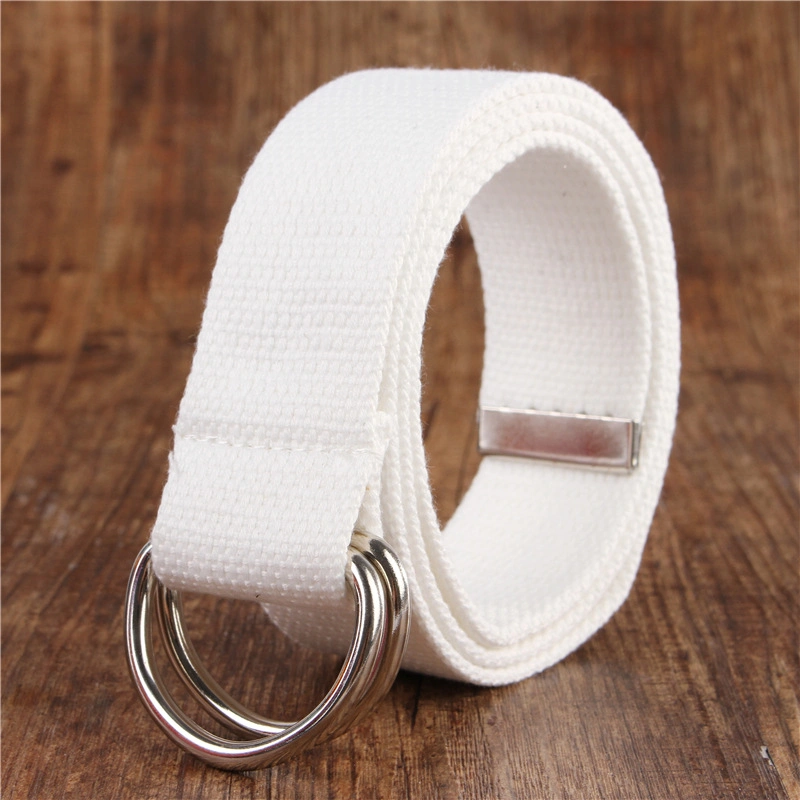 Mens and Womens Unisex 2-in-1 Adjustable Web Canvas Double D Ring Belt with D-Ring