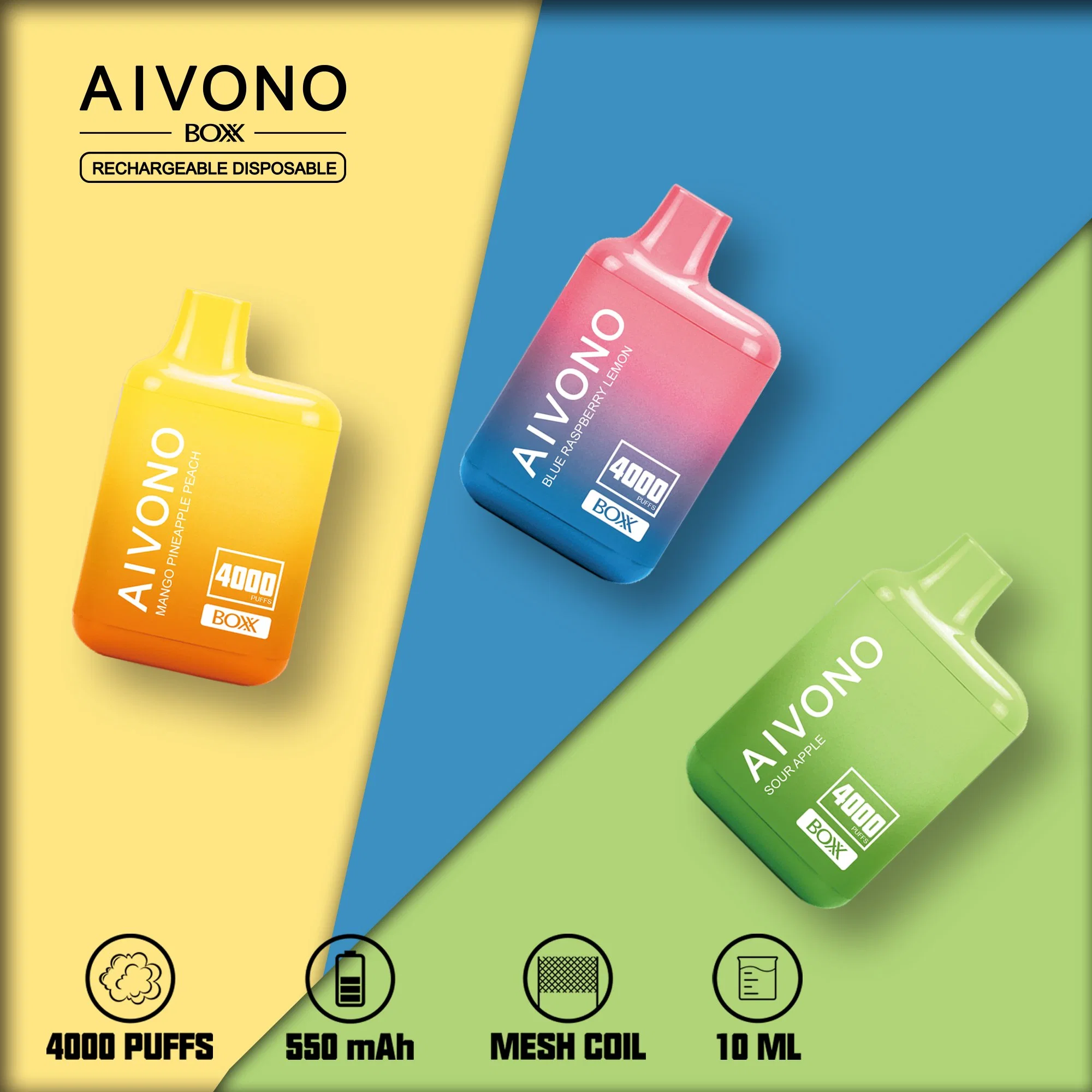 Aivono Disposable Chargeable Factory Wholesale Electronic Cigarette Aim Boxx 4000puffs 10 Flavors OEM