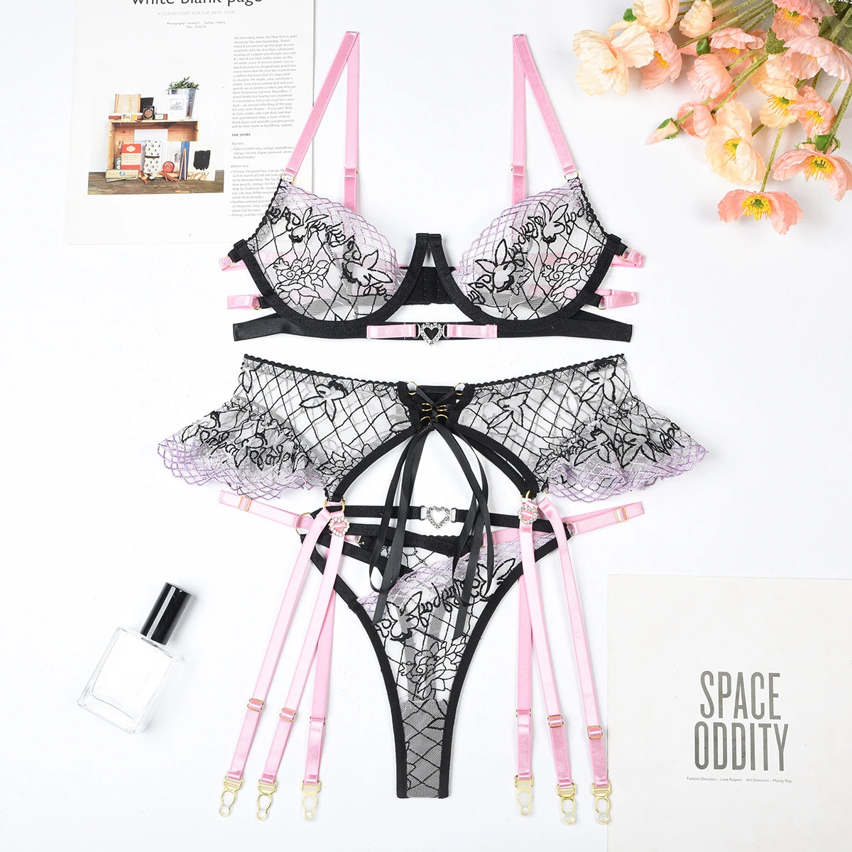 L3353 Sexy Underwear Three-Piece Rhinestone Lingerie Set