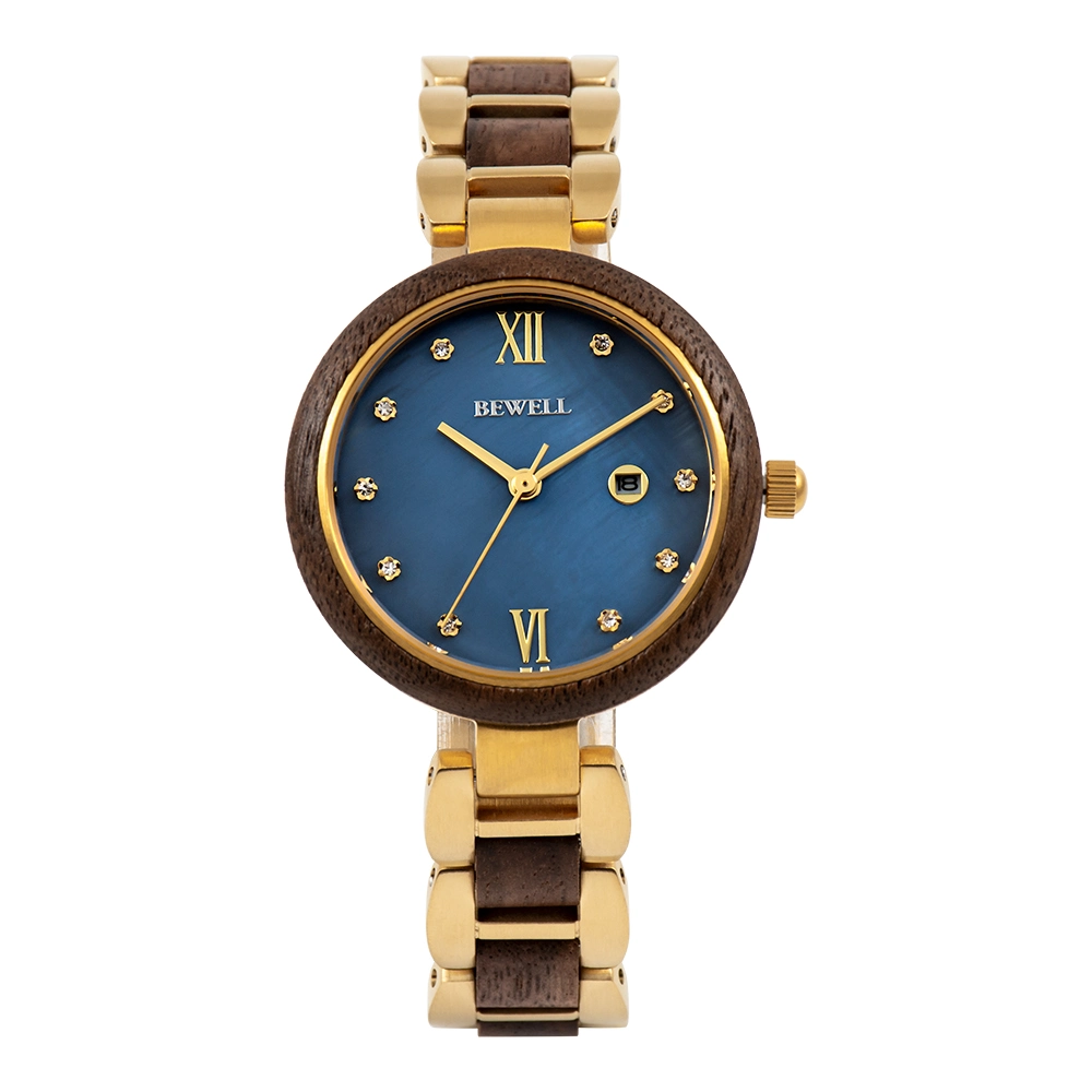 Bewell Fashion en bois naturel en acier inoxydable Mop Dial Lady Watch