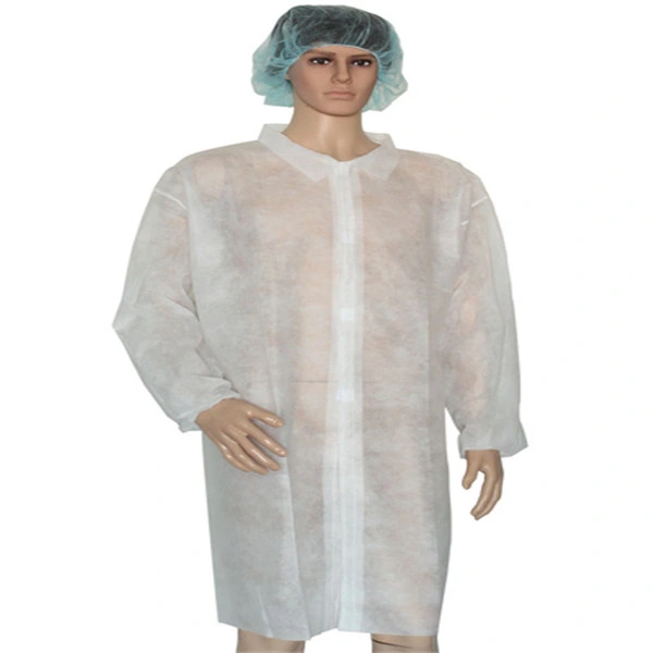 Personal Safety Disposable SMS Non Woven Lab Coat White Knitted Cuffs