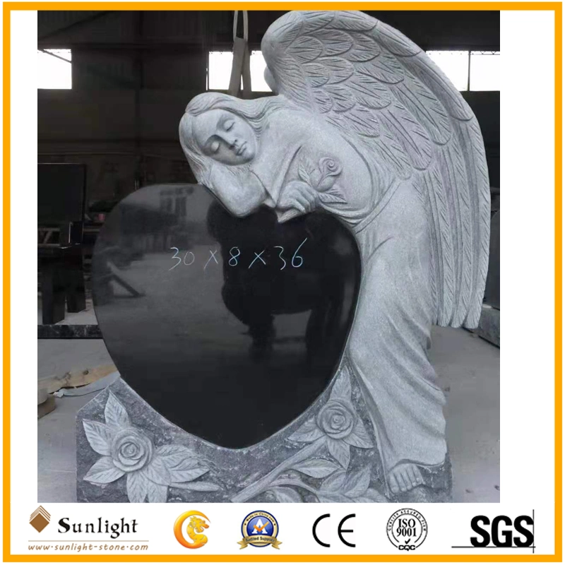 Best Choice Black Granite Headstone Angel Wings Monument Factory Price