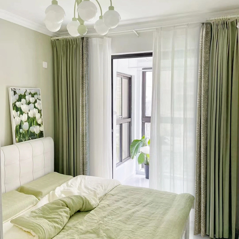 Hot Sale Green Plant Lily of The Valley Solid Color Stitching High Precision Blackout Curtain