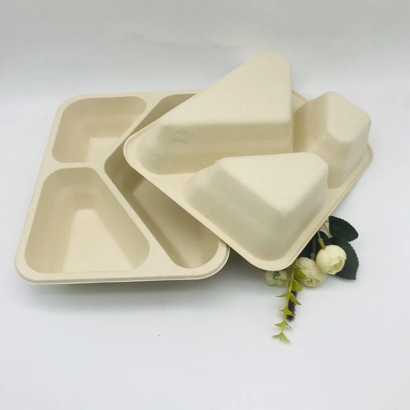 Hot Selling Rectangle 5-Compartment Plates Sugarcane Bagasse Food Tray