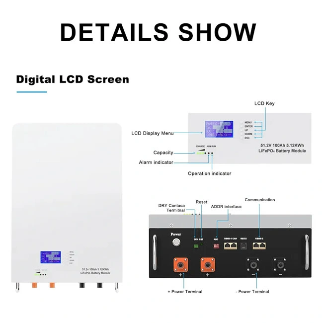 5 kwh 10kwh Power Wall Solar Home bateria 48 V 100ah 200ah Bateria de armazenamento doméstico de energia LiFePO4 montada na parede