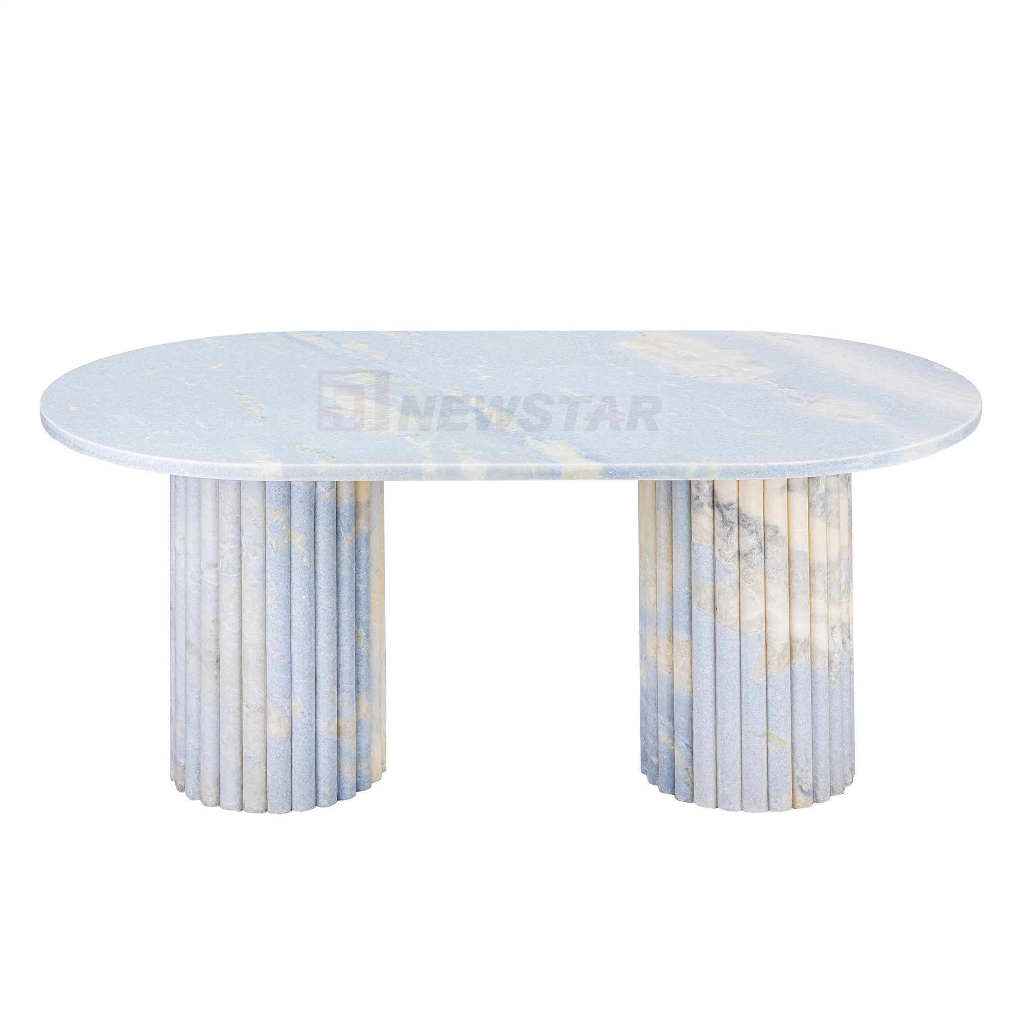 Luxury Home Furniture Marble Coffee Table Unique Design Ribbed Legs Tea Table Living Room Natural Stone Desk Oval Shape