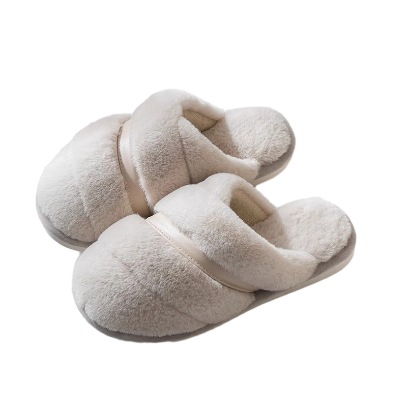 Solid Color Simple Plush Cotton Shoes Winter Indoor House Warm Non Slip Slippers for Ladies Women