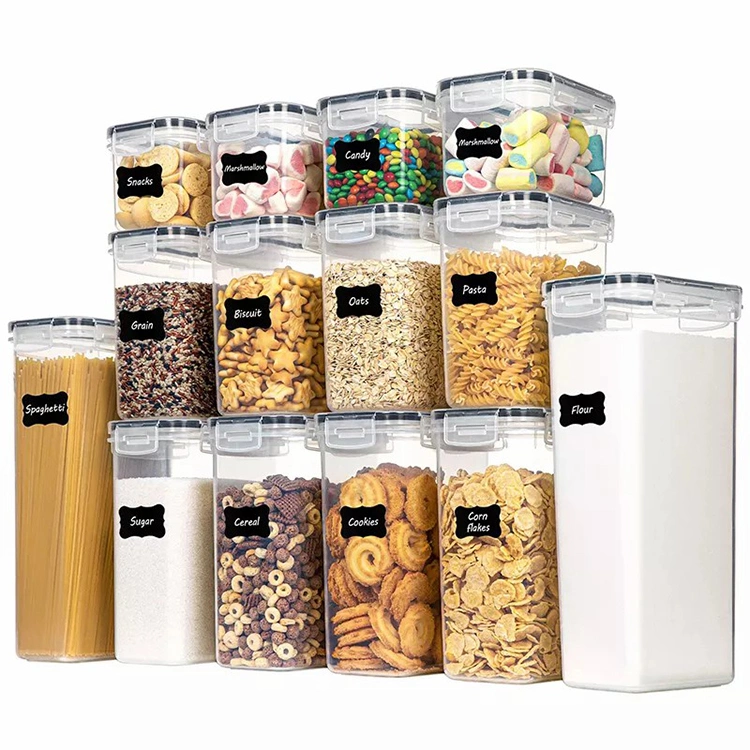 14 حزمة منظّم مطبخ بلاستيك محكم الربط صندوق حاوية الحبوب البلاستيكية مجموعات حاويات تخزين الطعام