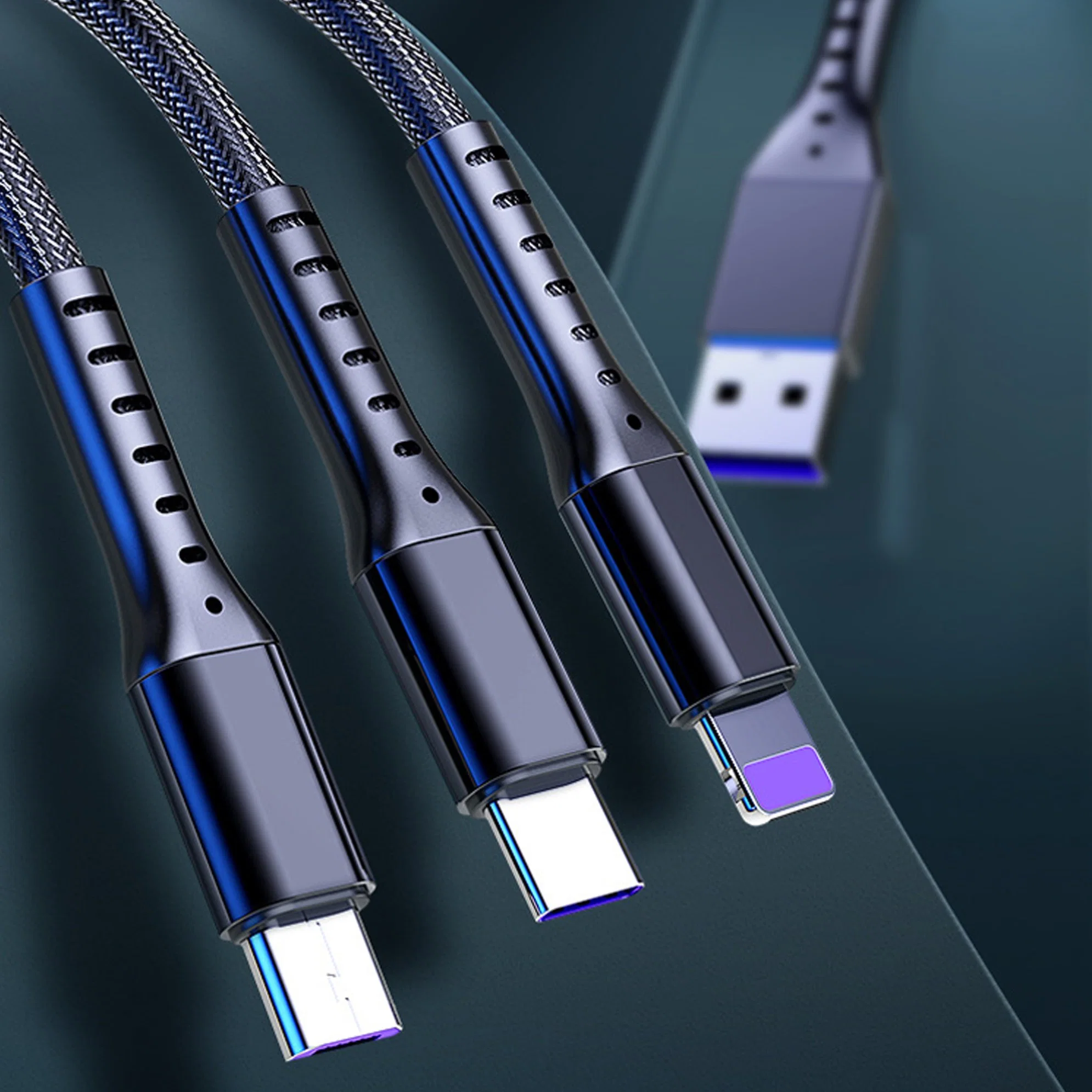 USB2.0 High-End 3 in 1 USB Cable Charger Data Lightning Micro Type-C Cable for iPhone Samsung Vivo Mobile Phone MacBook.