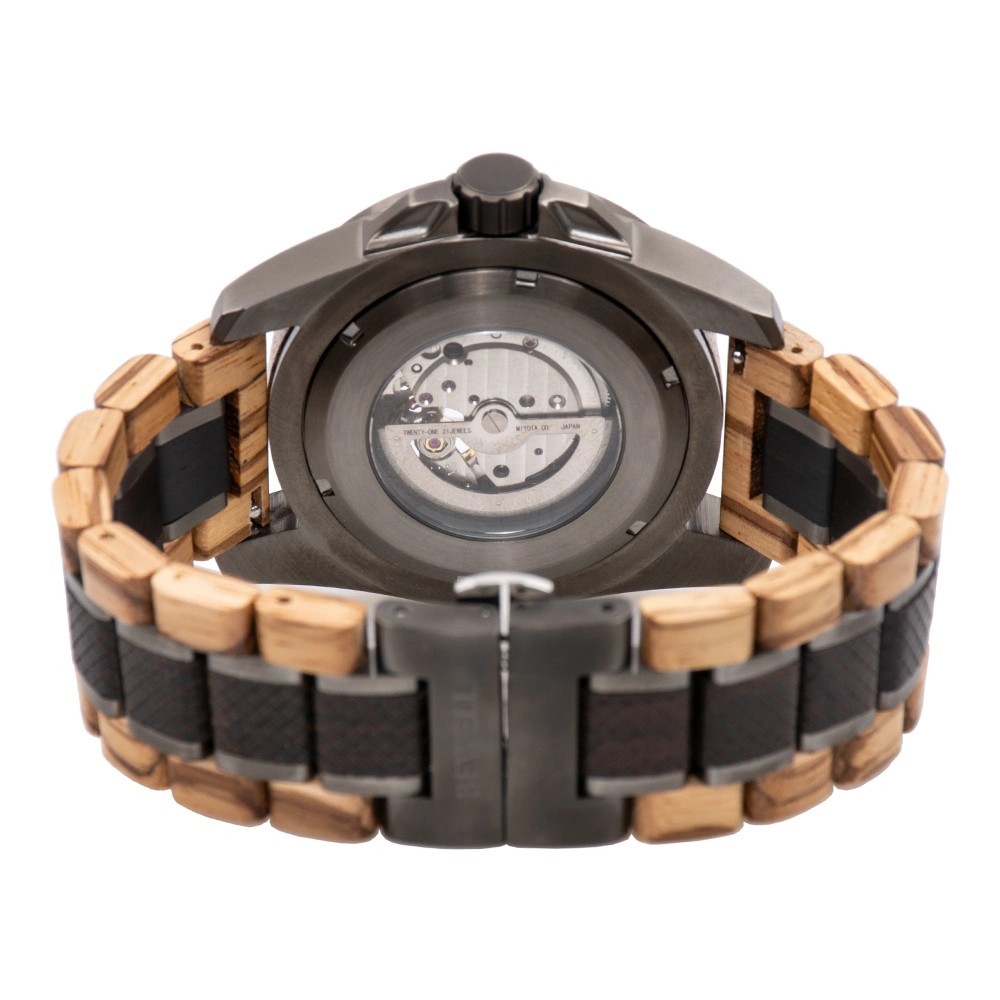 Bewell New Arrival Wholesale/Supplier Luxury Stainless Steel with Wood Case and Strap 3ATM Water Resistant Men Wood Automatic Watch