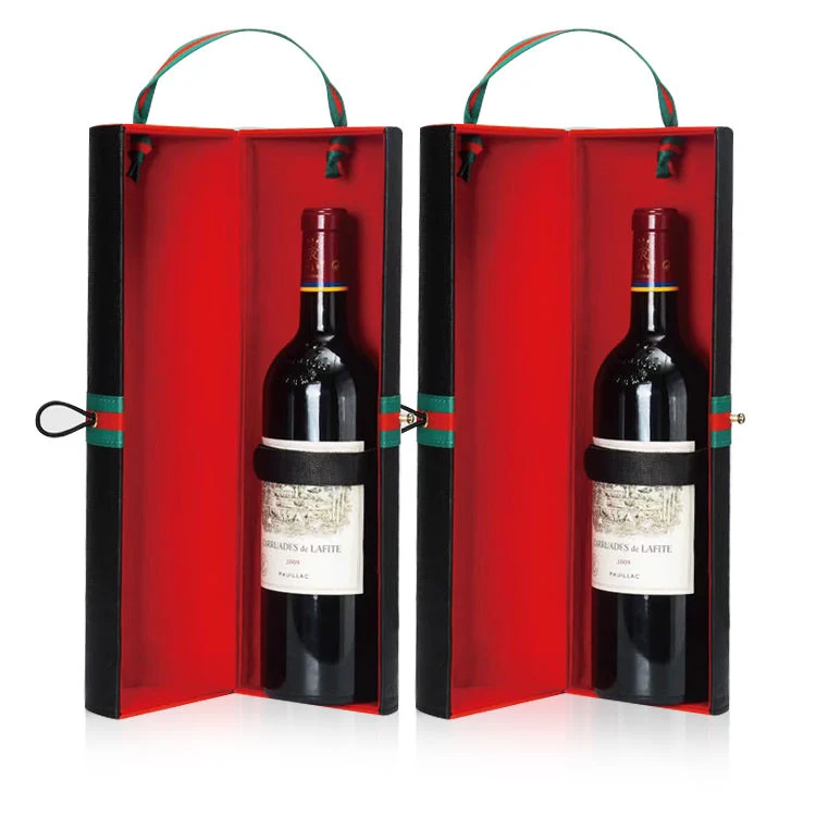 Black Portable Wine Case PU Leather Cylinder Wine Box 1 Bottle Carrying Case for Packing Wine Bottle