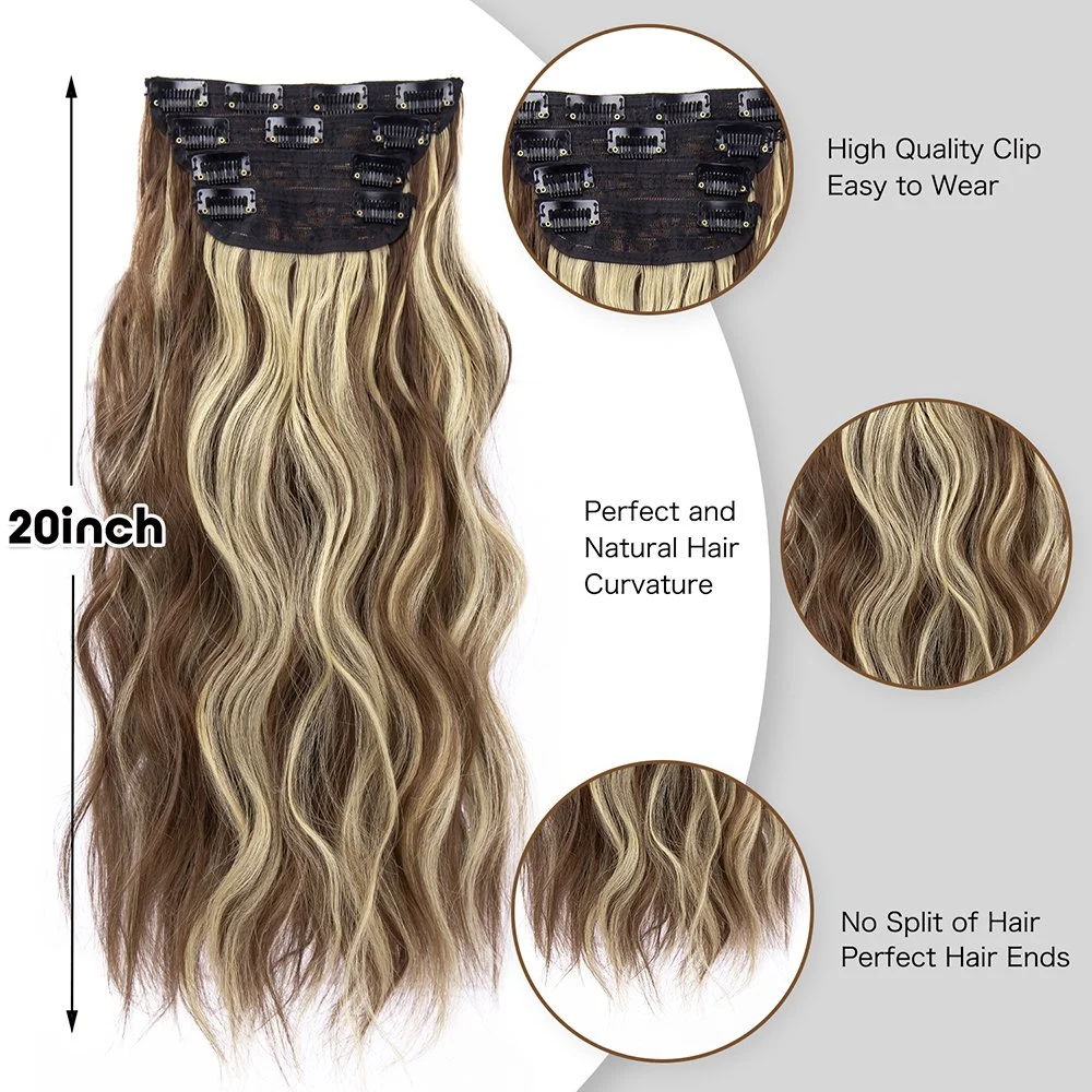 Seamless lange Wavy Haarteil Clip on Hair Extensions 20inch Weiß Haarverlängerungen in 4PCS/Set einschneiden