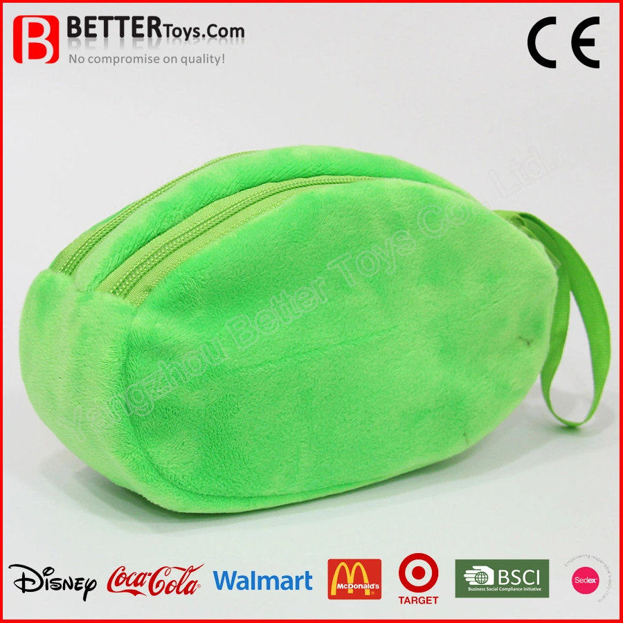 Smile Face Pea Double-Layer Zipper Soft Stuffed Plush Purse Wallet Handbag