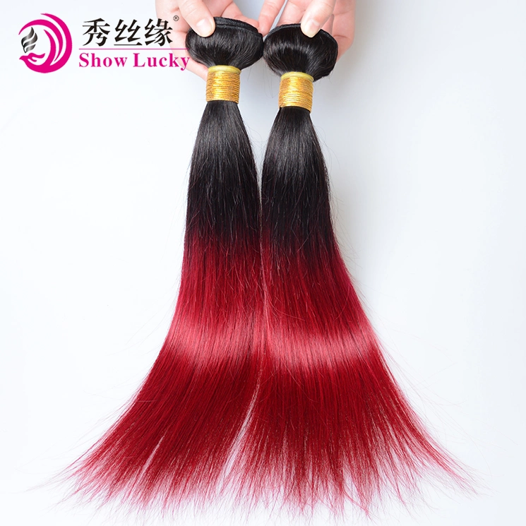 Grade 9A Two Tone Colored 1b/Burgundy Brazilian Virgin Human Hair Weft Straight Remy Ombre Hair Products