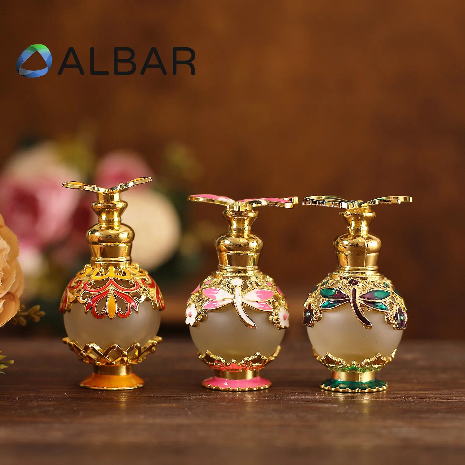 Butterfly High Base Metal Bottom Zamac Perfume Bottles with Round Glass Jar