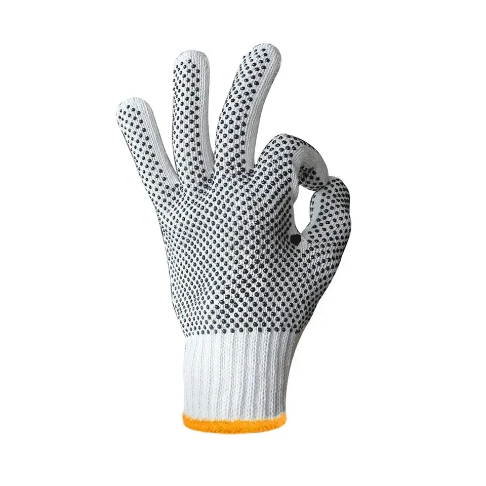 Good Quality Factory Directly Polyester Cotton Cut Resistant Anti-Slip White Work Safety Protection Gloves