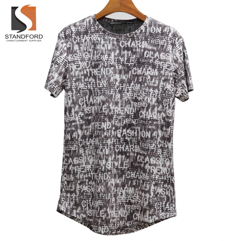 Mens Hipster Hip Hop Ripped Round Hemline Camouflage T Shirt