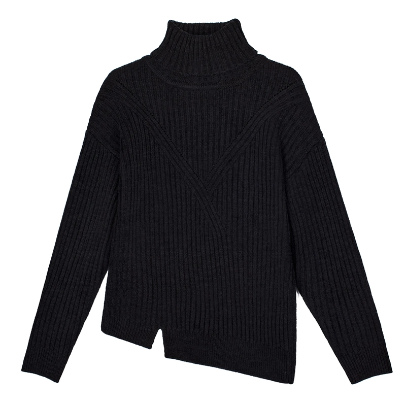 Wool Blended Irregular Bottom Knitted Pullover Women's Sweaters